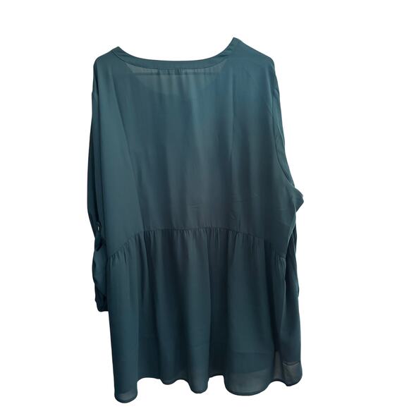 DR2 Teal Peasant Blouse Women’s Size 3X Boho Tassel Tie Long Sleeve Top - Picture 5 of 8